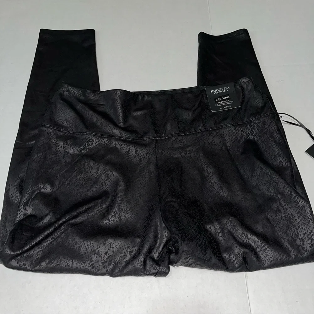 Simply Vera Vera Wang High Rise Faux Leather Black Shaping‎ Leggings XLarge New